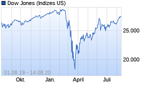 Jahreschart des Dow Jones-Indexes, Stand 14.08.2020