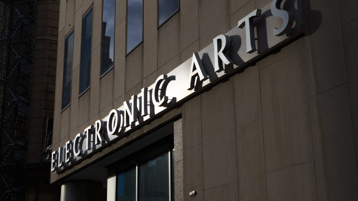 Das Logo von Electronic Arts auf einem Gebäude in Montreal, Kanada.